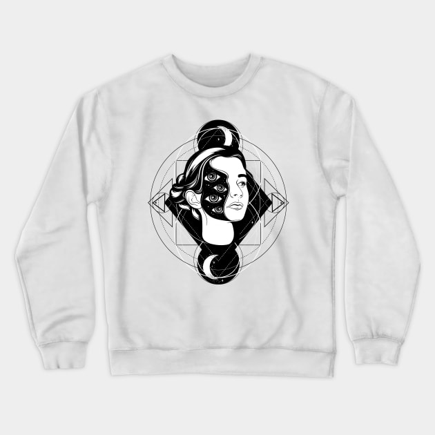 White and Grey Gothic Girl Crewneck Sweatshirt by Creativity Haven